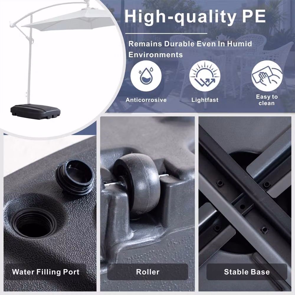 MIMO Garden Black Plastic Parasol Base, Water or Sand Filled Weighted Freestanding Umbrella Base, W/D/H: 60 x 60 x 15 cm – 4