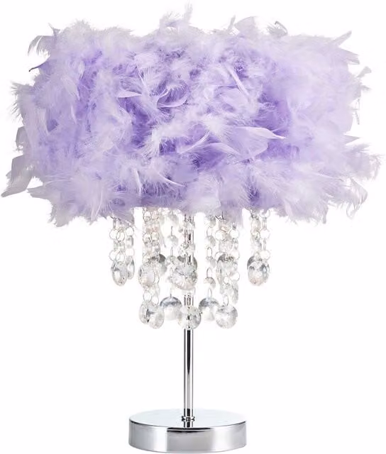 Happy Homewares Modern Feather Table Lamp with Waterfall Acrylic Droplets in Lilac, Height: 43.18 cm – 1
