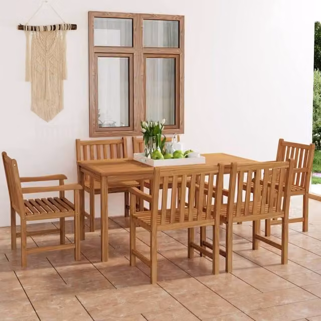 Berkfield Home 7 Piece Garden Dining Set in Brown Solid Teak Wood – 1