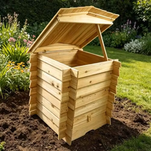 Gr8 Garden 300L Wooden Slatted Garden Compost Bin with Flip Lid in Brown – 5