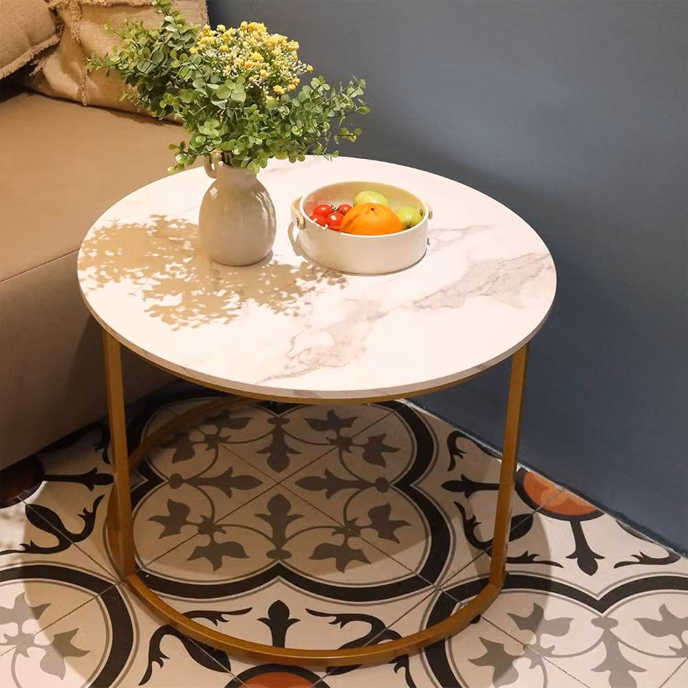 Hinsinc Set of 2 Round Stacking Coffee Tables in White and Gold – 4
