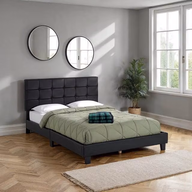 Seconique Arran Upholstered Double Bed in Black and Grey, W/D/H: 140 x 200 cm – 1