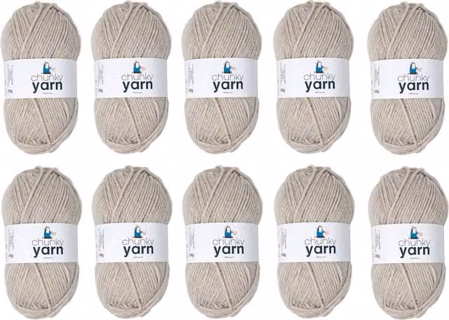 Korbond Chunky Yarn, Beige, 10 x 100g Pack