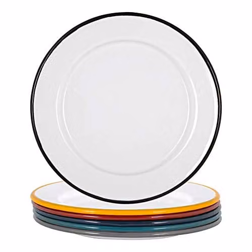 Argon Tableware Enamel Side Plates, Set of 6, Multicolour and White, Diameter: 20 cm