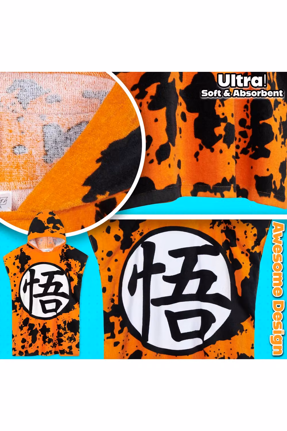 Get Trend Dragon Ball Z Hooded Cotton Bath Towel Poncho for Kids and Teens, Orange – 9