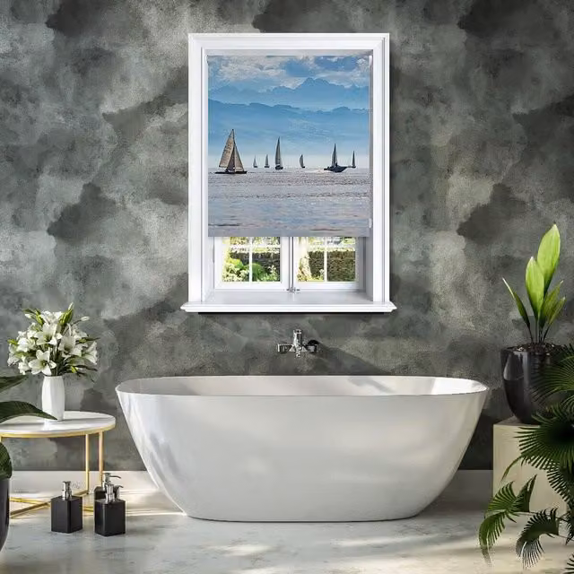 Lister Cartwright Scenic Sailing Nautical Design Blackout Roller Blinds, Petrol and Multicolour, W: 60 cm, H: 160 cm