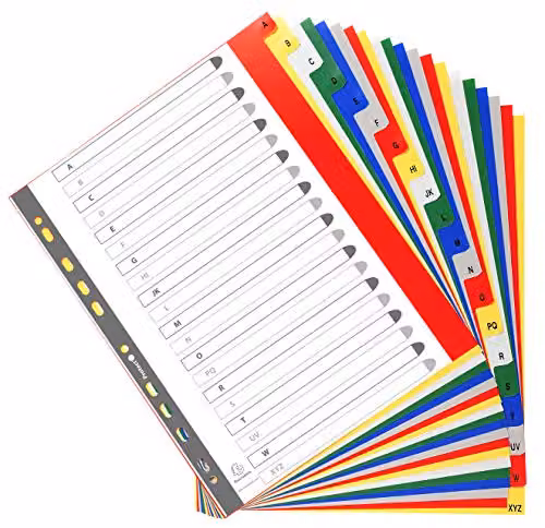 Exacompta A4 Maxi Plastic Dividers with 20 Alphabetical A-Z Coloured Tabs