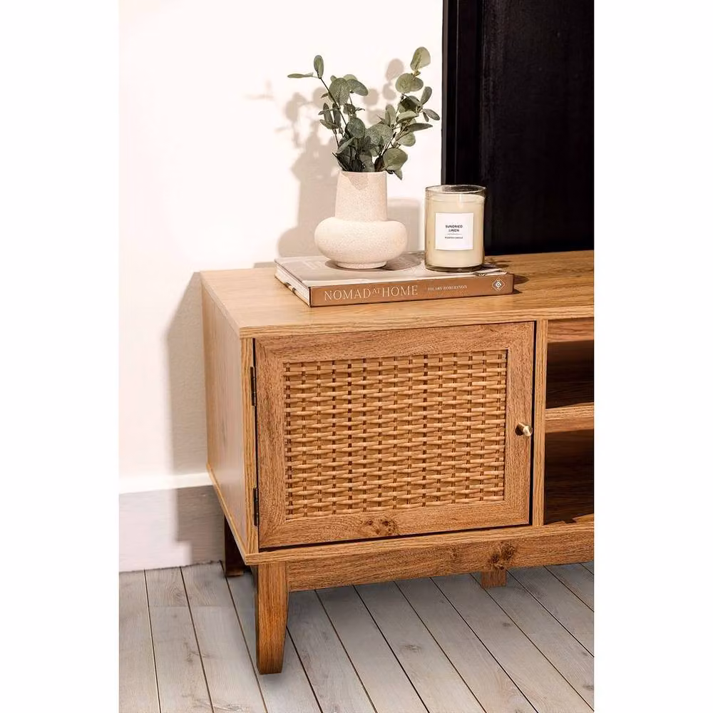 Lemon Pavilion Furniture Bordeaux Rattan and Oak TV Unit in Brown, W128.2 x D39.4 x H48.5 cm – 3