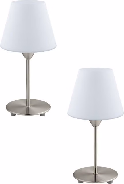 Loops 2 Pack Table Lamps in Silver and White with Opal Matt Glass Shades and Satin Nickel Metal Bases