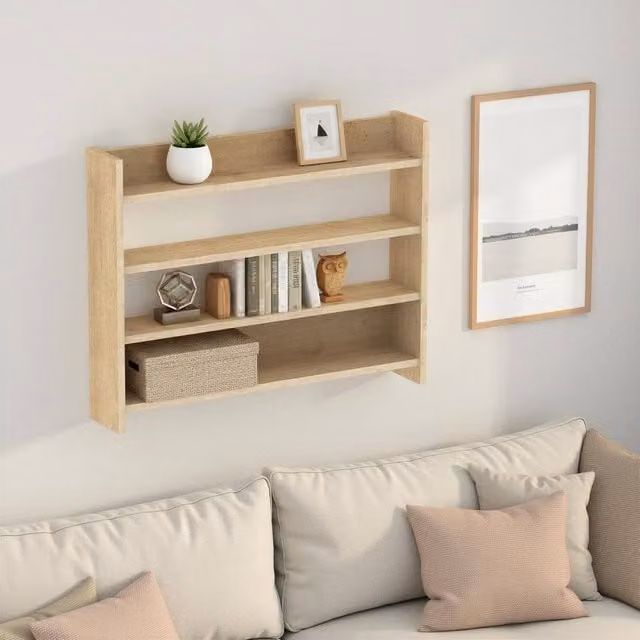 Decortie Lane 4-Tier Wall-Mounted Display Shelf in Beige, W/D/H: 66 x 15 x 85 cm
