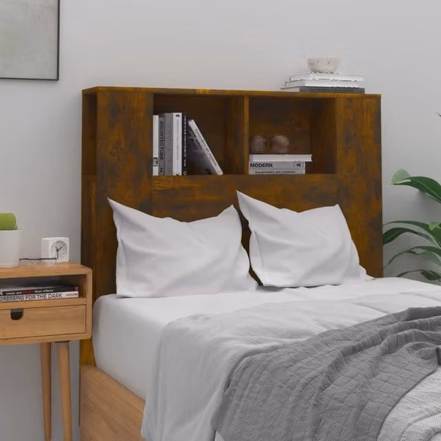 Berkfield Home Headboard Cabinet in Smoked Oak Brown, W: 100 cm, D: 18.5 cm, H: 104.5 cm
