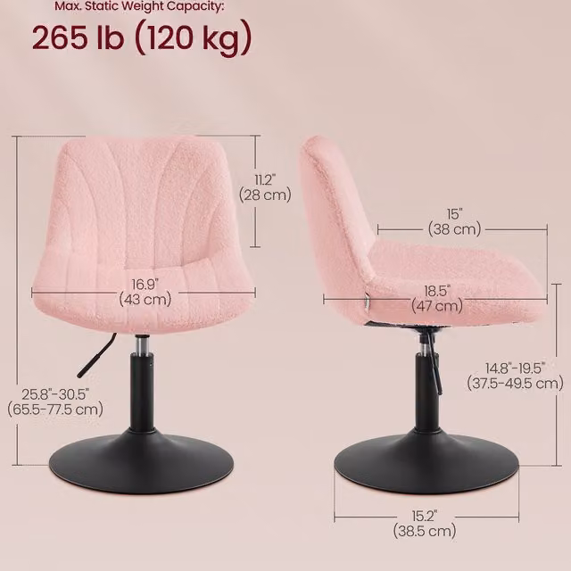 VASAGLE Pink Bouclé Swivel Dressing Table Stool with Backrest