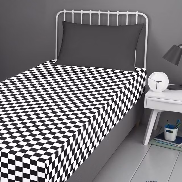 Terrys Bedlam Beckett Stripe Cotton Fitted Sheet in Monochrome Black, White and Grey