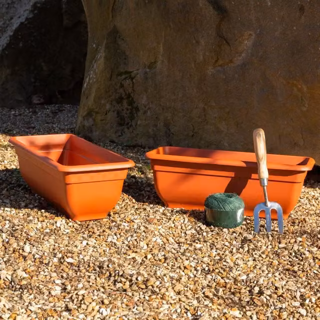 Wham Bell Pot 2 x 47cm Rectangular Plastic Garden Planter Troughs in Terracotta Brown – 1