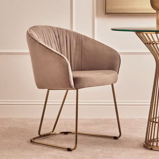 Orsina Modern Brown Velvet Dining Chair with Armrests and Gold Metal Legs – 2