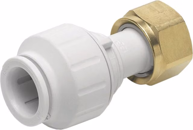 John Guest Straight Tap Connector 10mm x 1/2 inch, White, Pack of 10