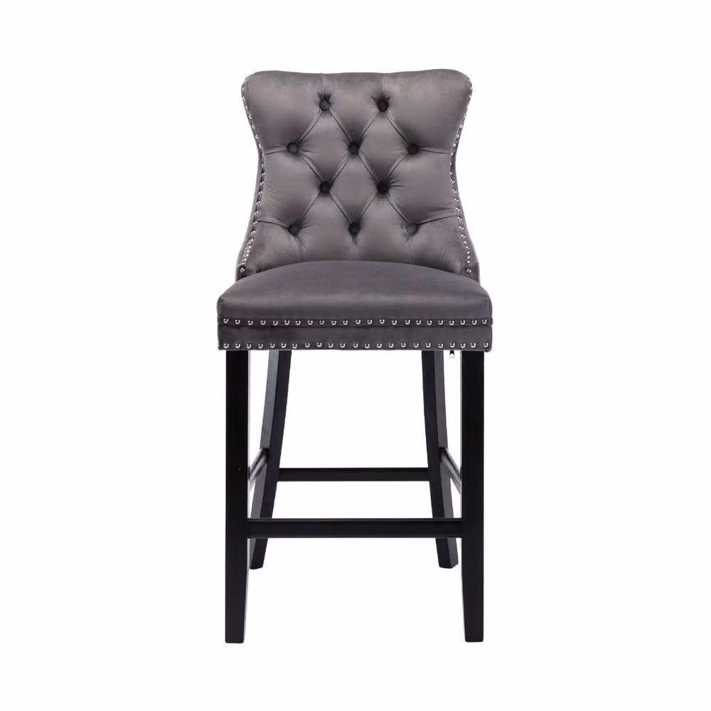 Modern Home Touch Romsey Set of 2 Grey Velvet Bar Stools with Oak Legs – 4