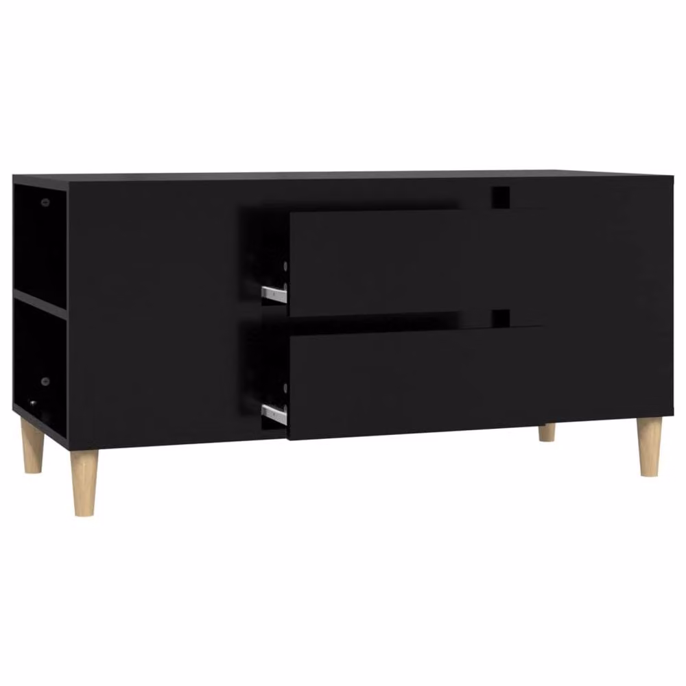 Berkfield Home Black Scandinavian TV Cabinet in Matt MDF, W: 102 cm, D: 44.5 cm, H: 50 cm – 4