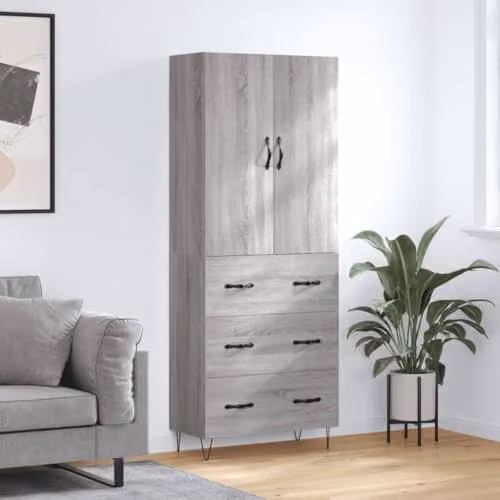 vidaXL Modern Grey Sonoma Highboard with Hinged Doors and Internal Shelves, H 180 x W 69.5 x D 34 cm – 2