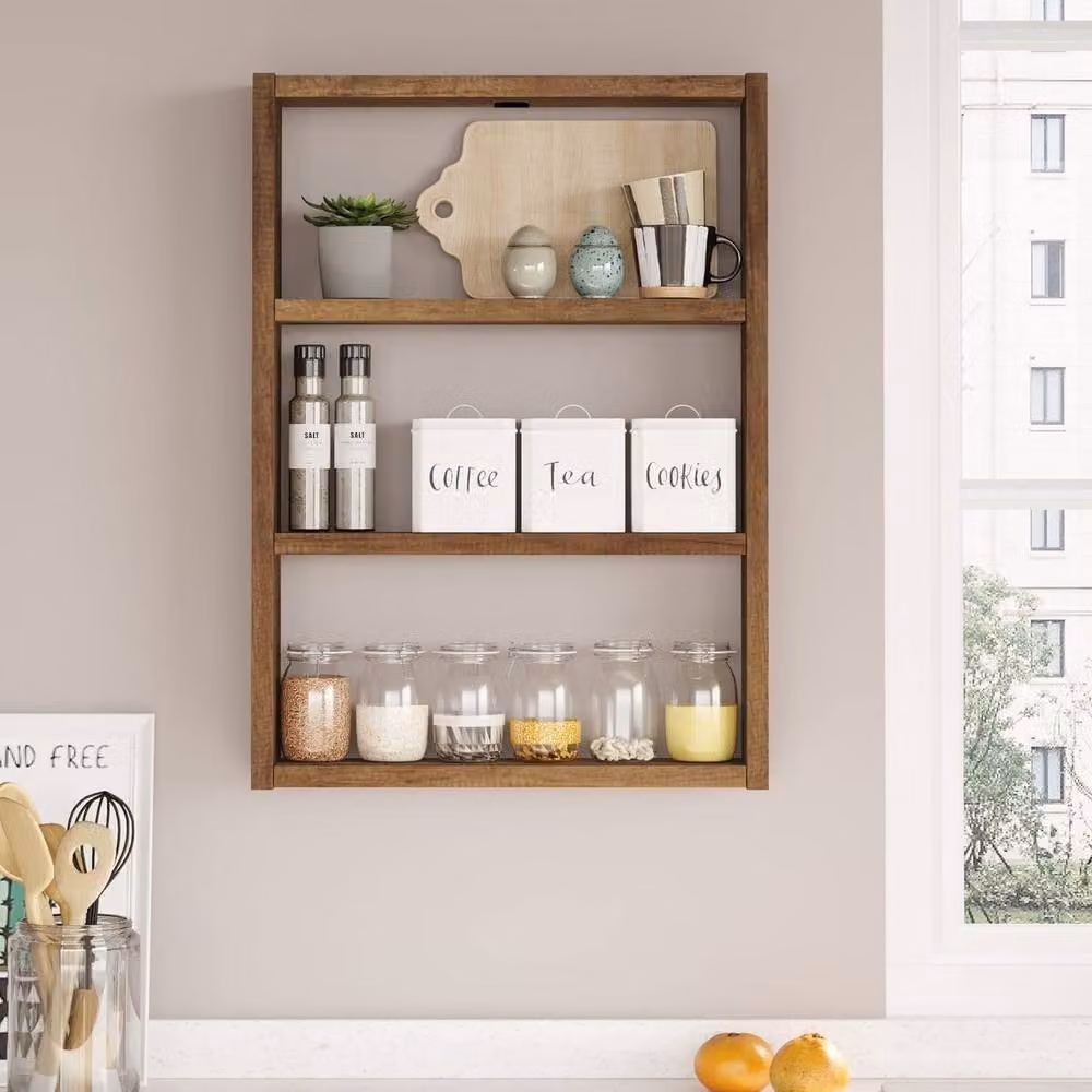 CALICOSY Emma 3-Shelf Wall Mounted Shelf, Brown, H 60.0 cm x W 43.2 cm x D 9.0 cm – 2