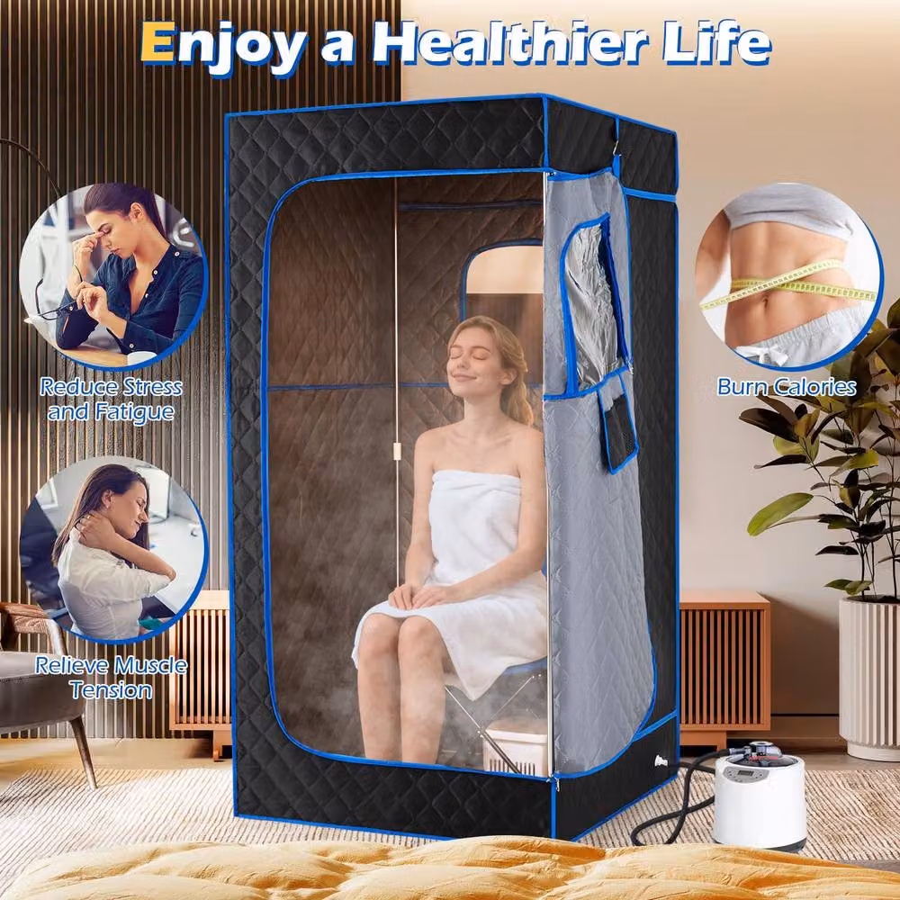 Costway Portable Steam Sauna Box Extra-Large Tent with Remote Control, Blue – 7