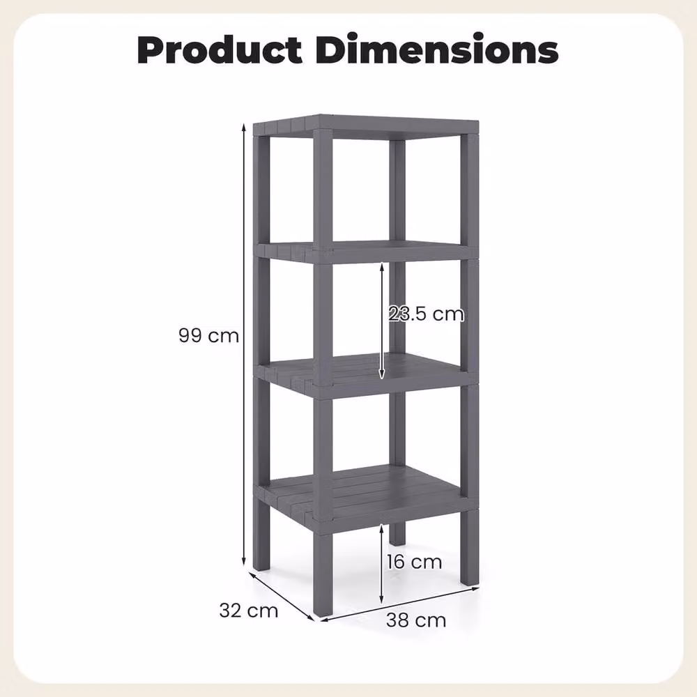 VOGREX 4-Tier Freestanding Plastic Utility Storage Rack in Grey – 2