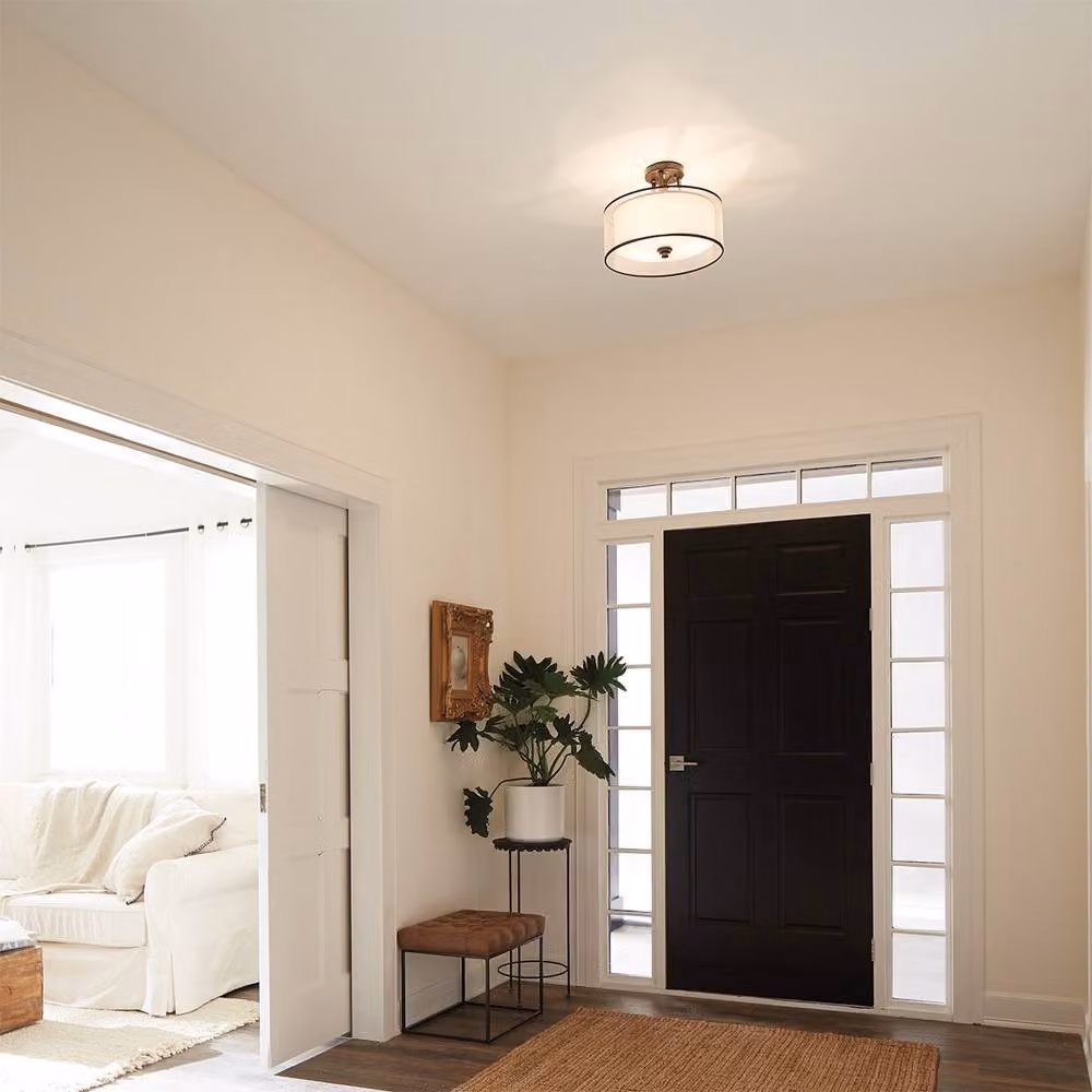 Netlighting Lacey 3 Light Small Semi Flush Mount Ceiling Light in Mission Bronze and Brown with E27 Glass Shades – 3