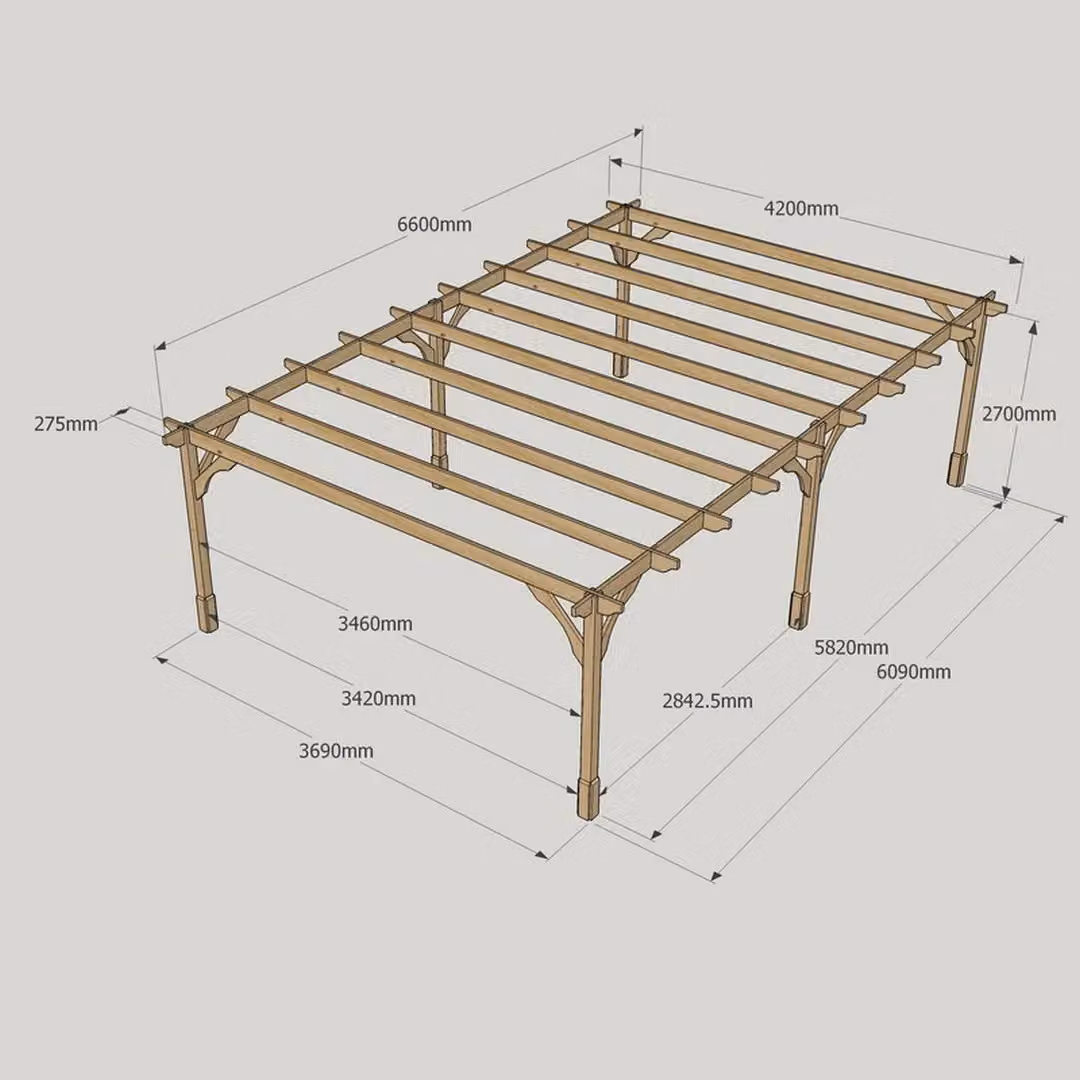 Rutland County Garden Furniture Ltd Premium Pent Pergola in Rustic Brown Wood and Galvanised Steel, W: 660 cm, D: 420 cm, H: 270 cm – 4