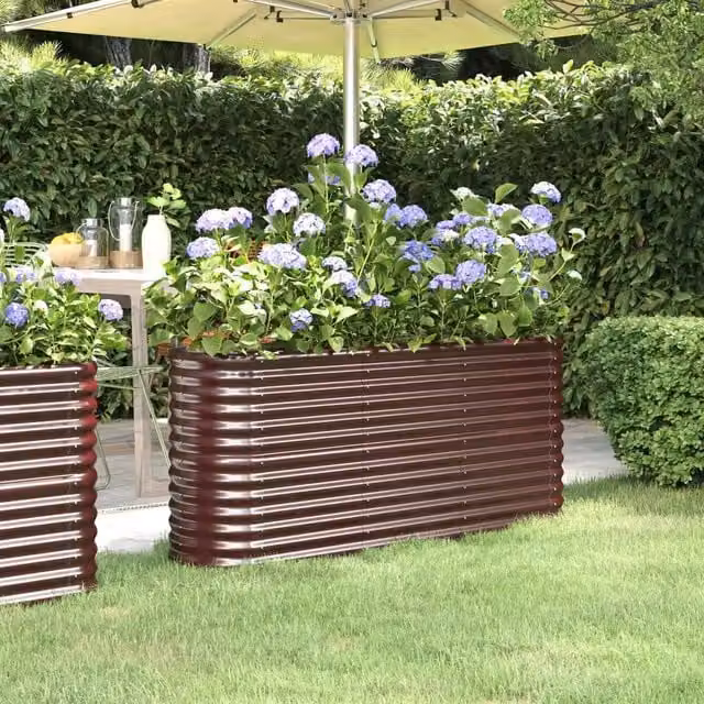 Berkfield Home Garden Powder-coated Steel Raised Bed in Brown, W: 152 cm, D: 40 cm, H: 68 cm