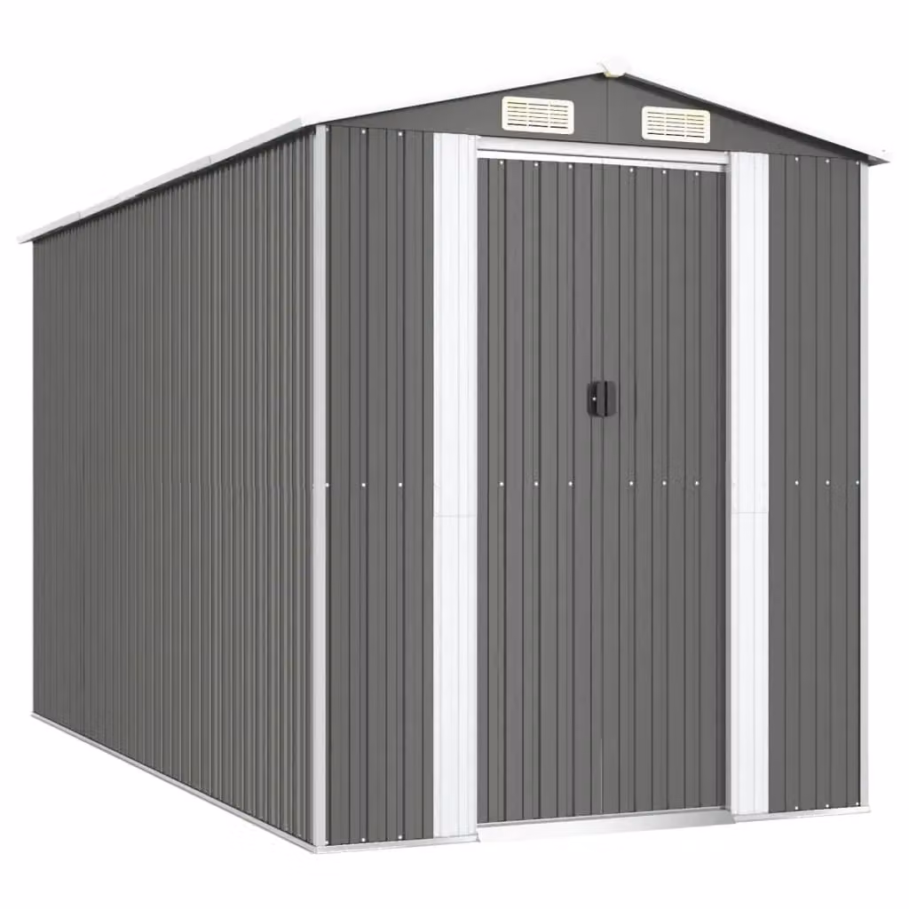 Berkfield Home Galvanised Steel Garden Shed in Light Grey, W/D/H: 192 x 357 x 223 cm – 2