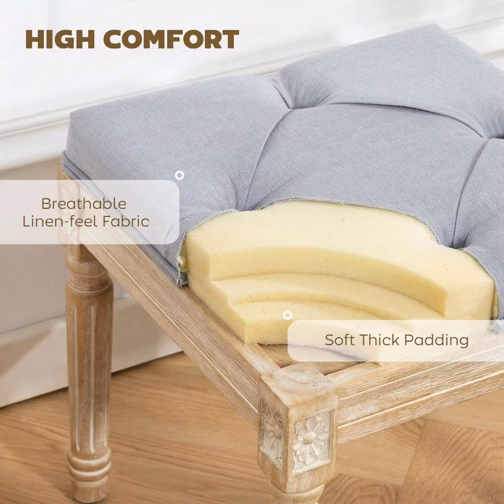 SPETLEK Vintage Rectangular Foot Stool in Grey Fabric with Rubberwood Legs, W: 100 cm, D: 50 cm, H: 50 cm – 3