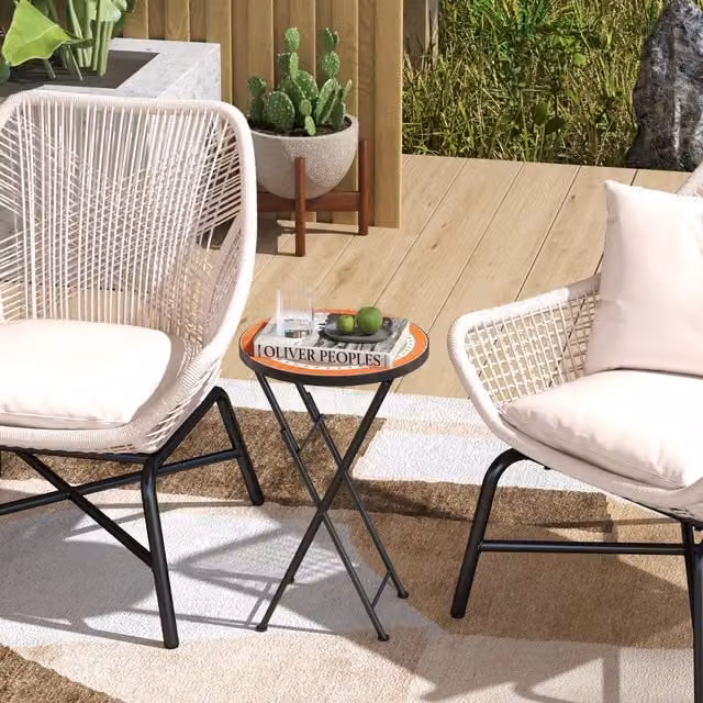 Outsunny Round Folding Mosaic Garden Table in Orange, Diameter: 35.5 cm