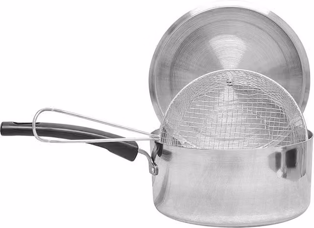 Nordara Silver Polished Aluminium 22 cm Chip Pan with Basket and Lid