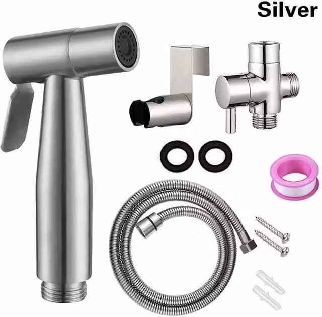VOGREX Handheld Shattaf Bidet Spray Kit in Silver Brushed Steel – 1