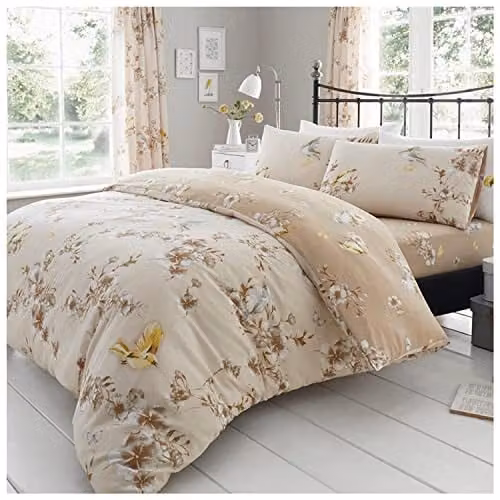 Gaveno Cavailia Birdie Blossom Single Bed Set with Duvet Cover and Pillowcase, Natural Beige, W/D/H: 90 x 200 cm