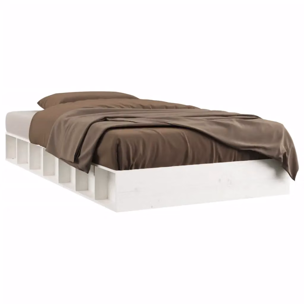 Berkfield Home White Solid Pine Wood Bed Frame W/D/H: 140 x 190 cm