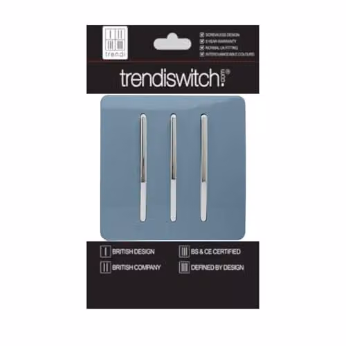 Trendi 3 Gang 2 Way 10 Amp Triple Electrical Wall Light Switch with Screwless Raised Front Plate and Chrome Rocker in Sky Blue - ART-SS6SK – 2