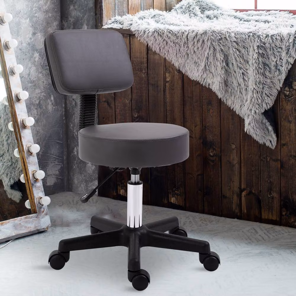 STILVORA Adjustable Height Salon Stool with Wheels in Grey – 2