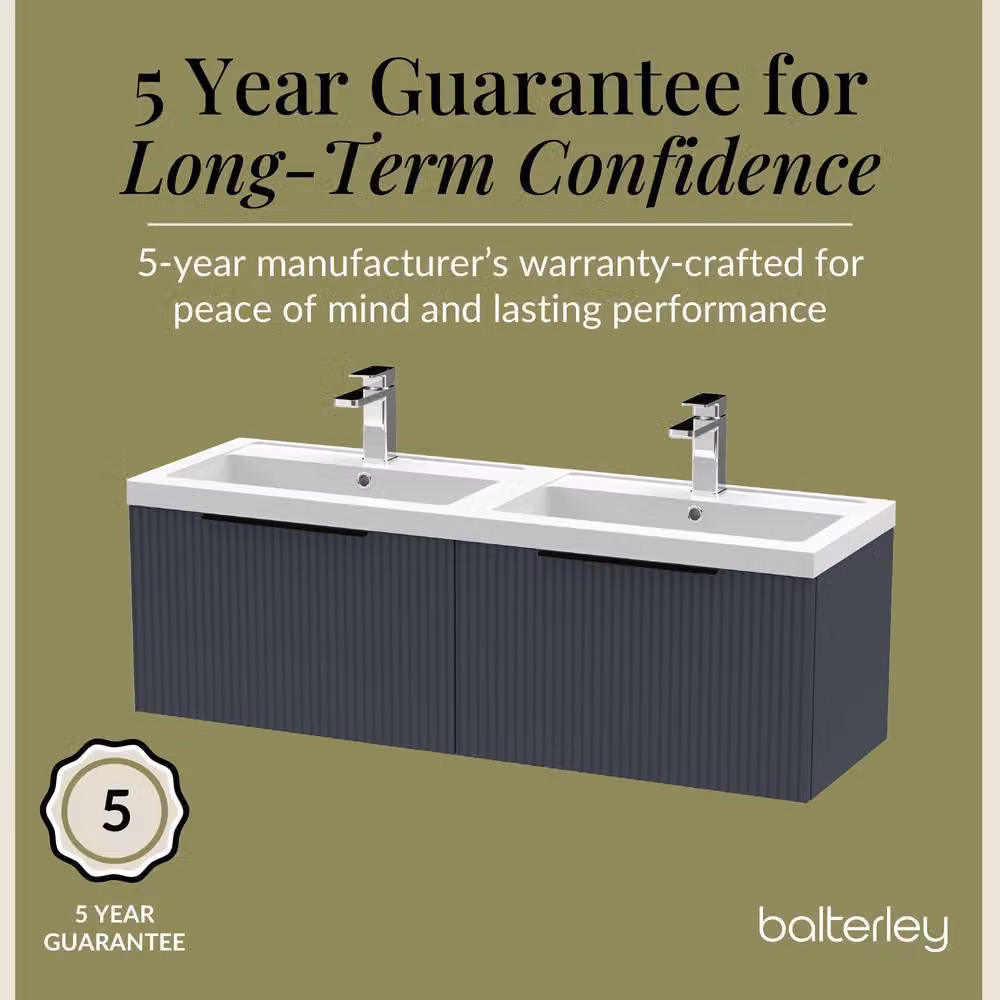 Balterley Fluted Front Wall Hung 2 Drawer Vanity Basin Unit, Dark Grey, W: 120 cm, D: 39.9 cm, H: 120 cm – 4