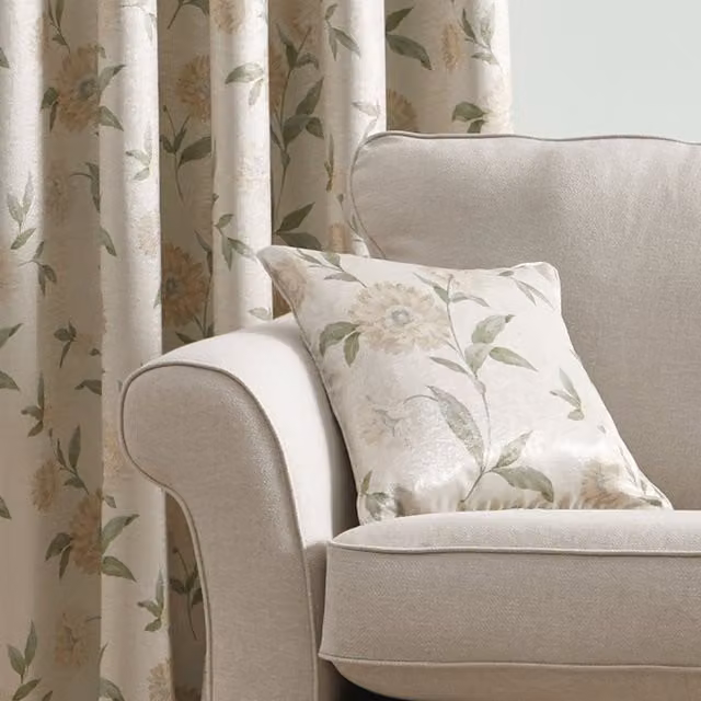 Dreams & Drapes Floral Square Filled Cushion in Beige, W/D/H: 43 x 43 x 43 cm