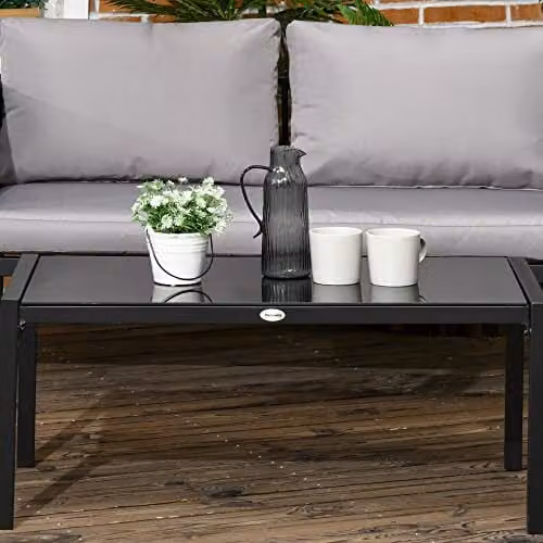 Outsunny 4 Piece Modern Garden Furniture Set in Grey with Powder Coated Steel Frame, Textilene Fabric, Upholstered Cushions and Glass Coffee Table – 3