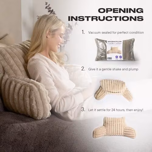 OHS Ribbed Faux Fur Cuddle Reading Pillow with Heatable Pocket in Beige, W/D/H: 65 x 40 x 40 cm – 2