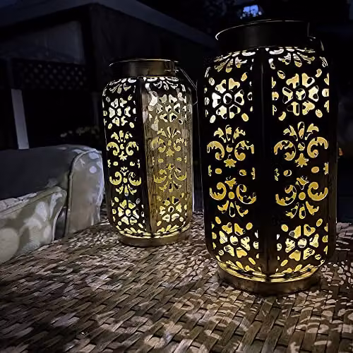 MiniSun Solar Powered Moroccan Style Hanging Metal Lantern in Bronze and Gold/Brass – 3