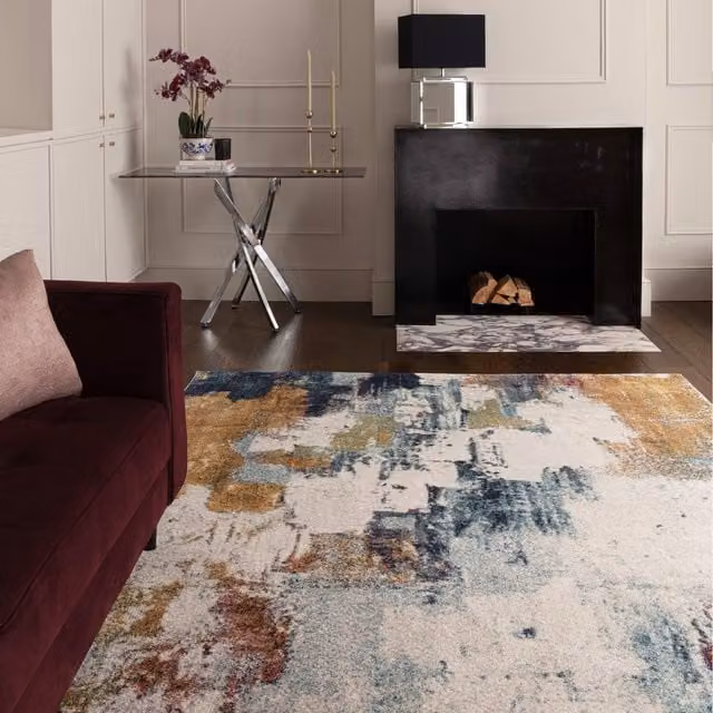 Furniturebox UK Ruddick Multicoloured Abstract Distressed Rectangular Rug, W/D/H: 170 x 120 x 1.2 cm