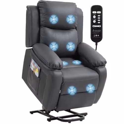 HOMCOM Dark Grey Riser and Recliner Chair with Vibration Massage and Powered Lift Assist for Seniors