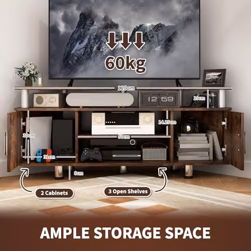 HOMCOM Rustic Brown TV Unit Cabinet with Storage Shelves for Living Rooms, W/D/H: 120 x 39.5 x 52 cm – 3