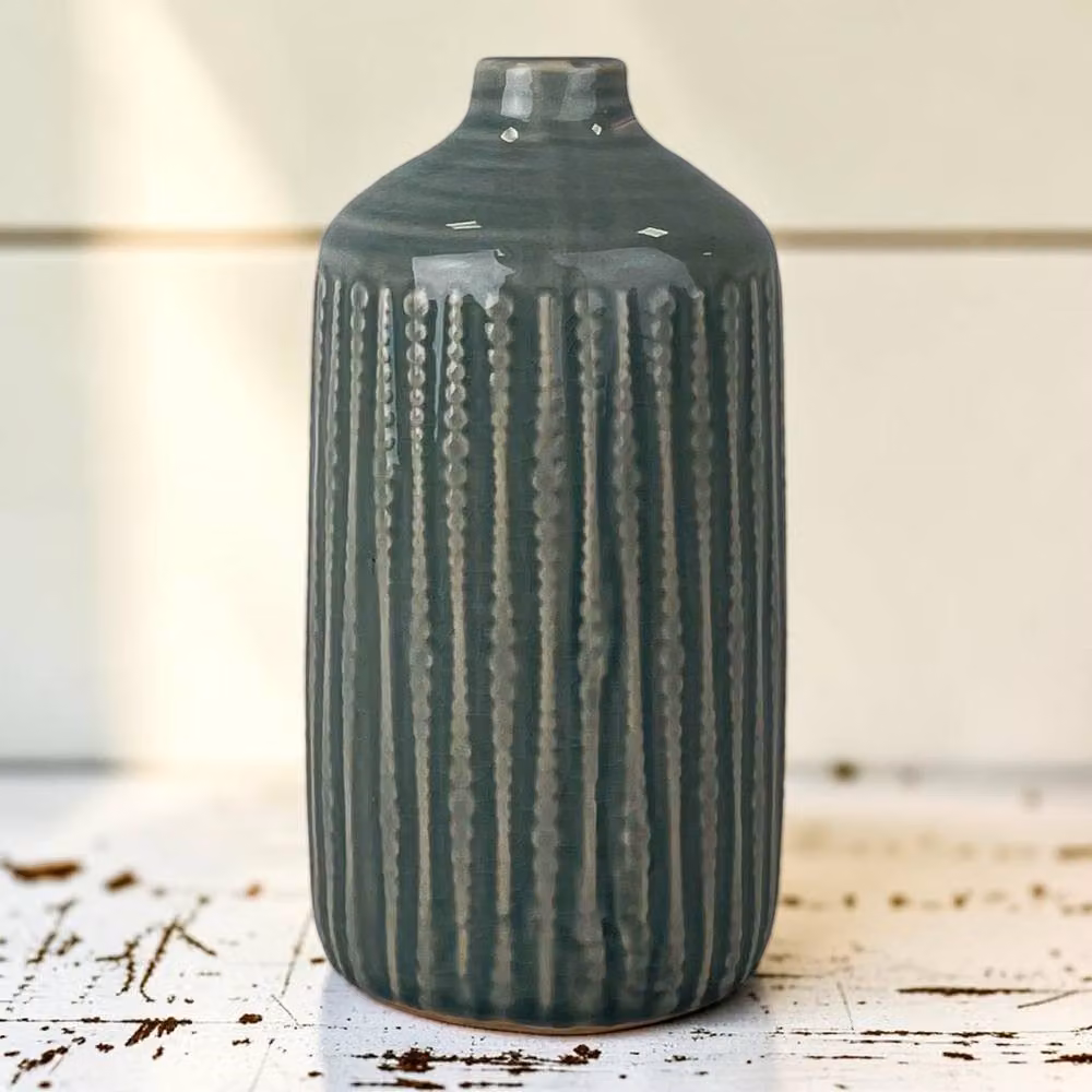 Four Candle Petrol Teal Ceramic Indented Flower Vase, Height: 19 cm – 2