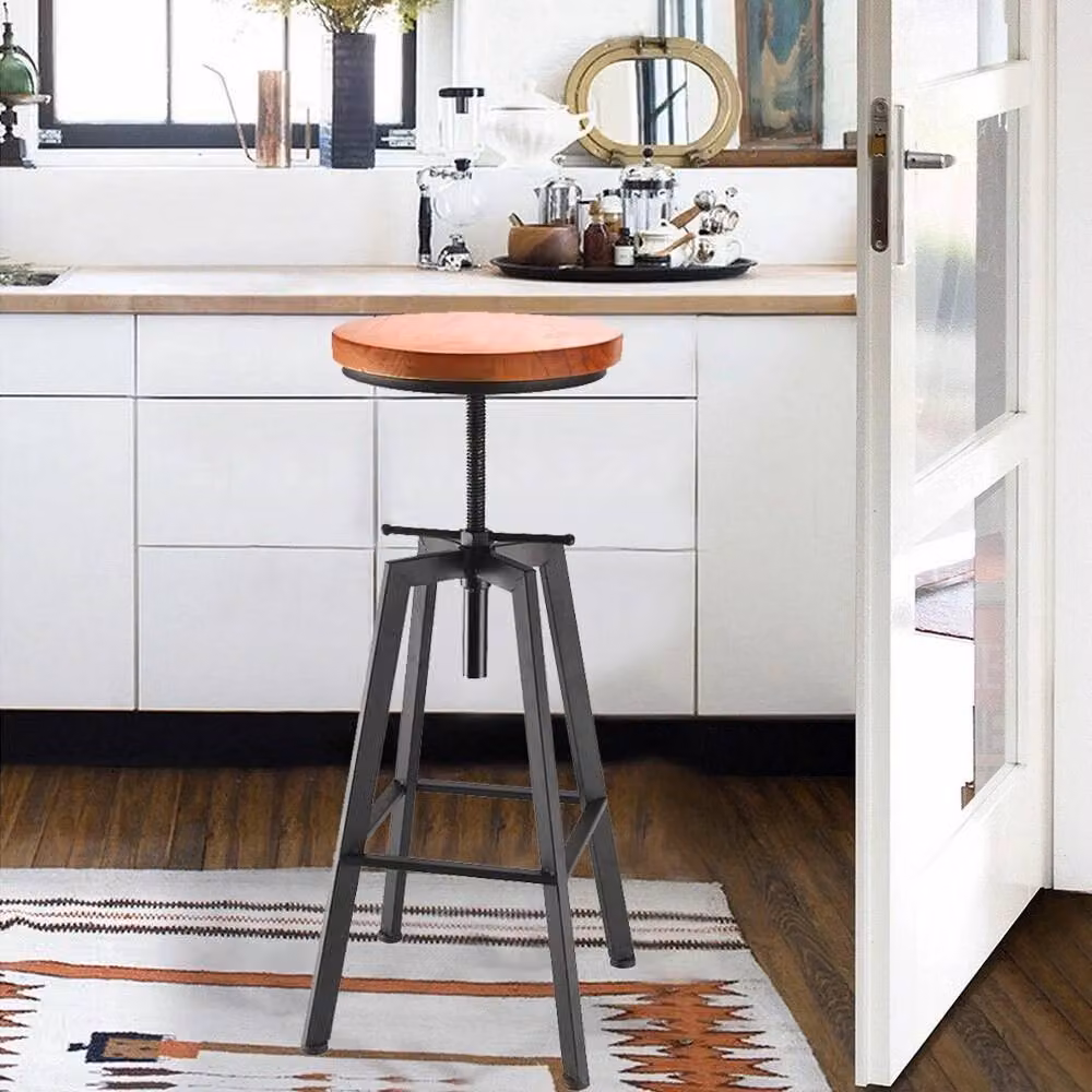 Havendro Vintage Brown Wood and Metal Bar Stool – 5
