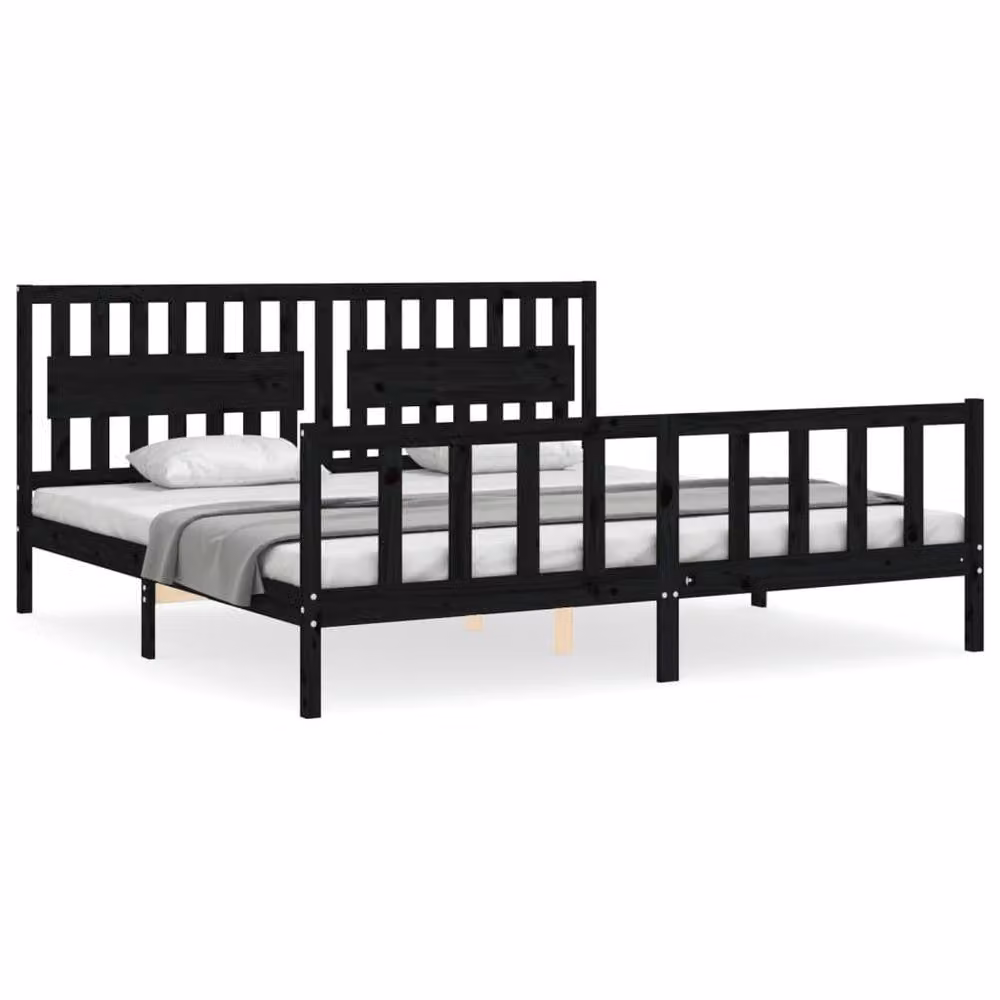 Berkfield Home Beautiful Bed Frame with Headboard in Black Solid Pine Wood W/D/H: 200 x 200 x 205.5 cm – 2