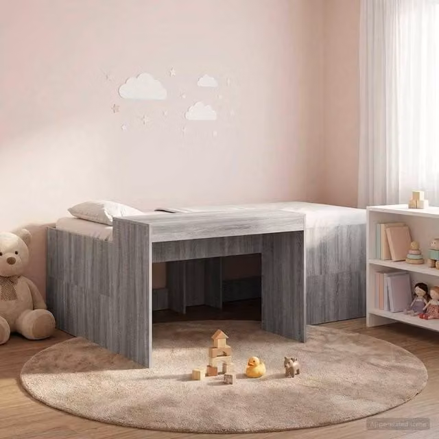Berkfield Home Kids High Bed Frame with Desk in Grey Sonoma, W: 80 cm, L: 200 cm